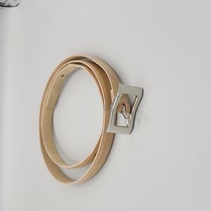 Camel color patent leather skinny belt